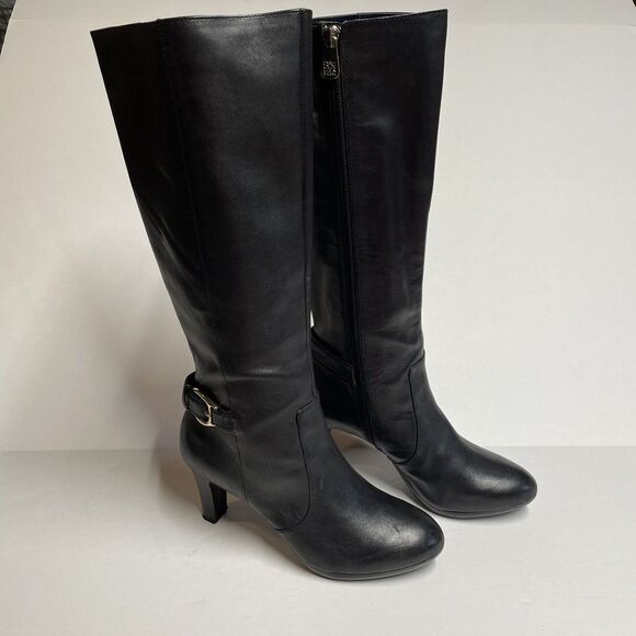Anne Klein Womens‎ Strahan Leather Black Heel Boots Size 6 M - Picture 1 of 16